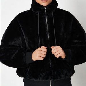 Black Faux Fur Bomber Jacket (4)